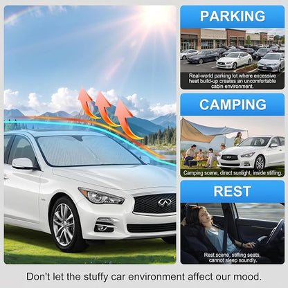 Custom Fit Windshield Sun Shade for Infiniti Q50 2014-2026 | Custom Fit Windshield Cover, Blocks UV Rays, Double-Layer Heat Shield, Durable Frame, Easy Fold & Storage