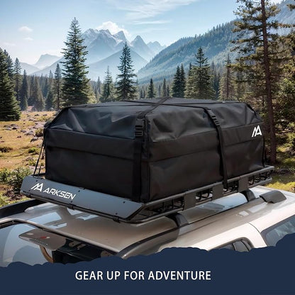 ARKSEN 54" x 39" x 5" Roof Rack Cargo Basket with Extension, Heavy Duty Steel Rooftop Carrier with Waterproof Bag, Net&Tie Down Straps, 150 lbs Capacity, Universal Fit for SUV, Truck, RV, Pickup