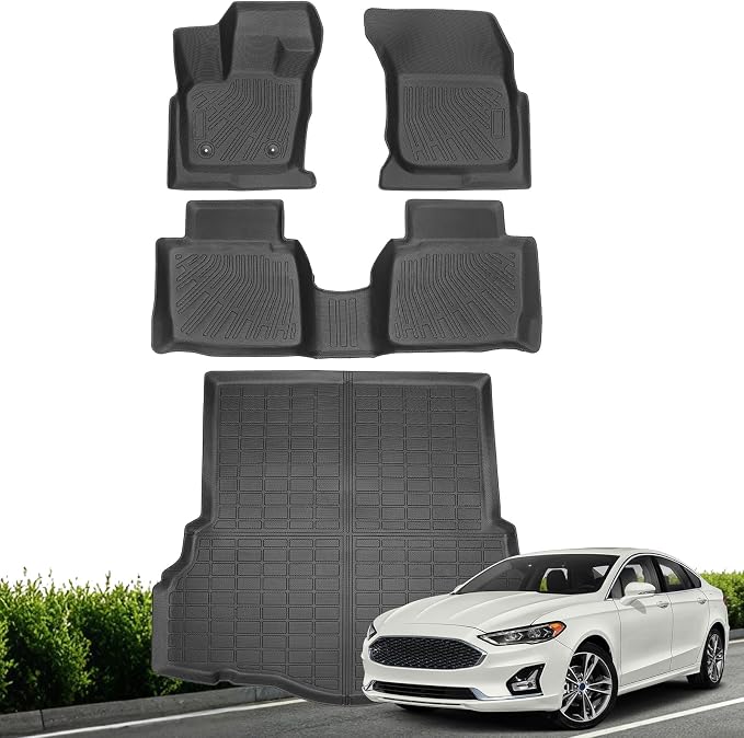 Floor Mats & Cargo Liner for Ford Fusion 2017 2018 2019 2020 (NOT Hybrid), All Weather TPE Floor Liners Custom Fit Fusion Heavy Duty Car Mats 1st & 2nd Row & Trunk Mat Accessories Black