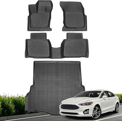 Floor Mats & Cargo Liner for Ford Fusion 2017 2018 2019 2020 (NOT Hybrid), All Weather TPE Floor Liners Custom Fit Fusion Heavy Duty Car Mats 1st & 2nd Row & Trunk Mat Accessories Black