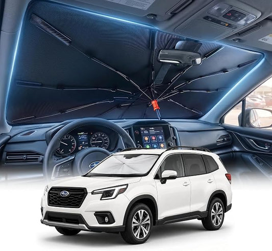DMJN Umbrella Windshield Sun Shade for Su-baru Forester (2007-2026), Car Sunshade for Front Windshield [Nano Ice-Crystal Coatings] UPF50+ Heat & UV Block, Protect Interior & Keep Cooler