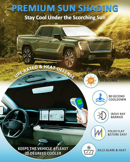 Sun Shade for Chevy Silverado/GMC Sierra Windshield Sunshade for 2019-2025 Sierra 2500 3500 HD, fit Chevrolet Silverado 1500, Regular Cab,2Dr 4Dr Front Window Cover Suncreen Shield Visor