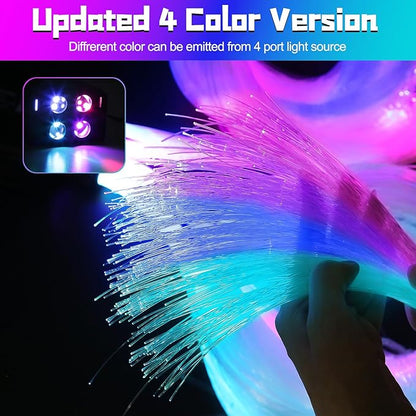 4 Colors 32W Twinkle & Meteor Car Starlight Headliner Kit, 2-in-1 Light Engine 600pcs*0.03in*13.1ft+240 RGBW Fiber Optic Cable Shooting Car Star Roof Lights, Ceiling Star Lights for Car Home Theater