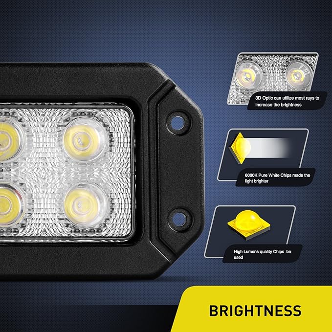 Nilight 15029S-B 2PCS 18w Flush Mount Lights Spot Work Driving Bar Off Road Led Jeep Truck Tacoma Bumper ATV UTV,2 Years Warranty