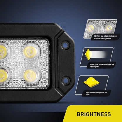 Nilight 15029S-B 2PCS 18w Flush Mount Lights Spot Work Driving Bar Off Road Led Jeep Truck Tacoma Bumper ATV UTV,2 Years Warranty