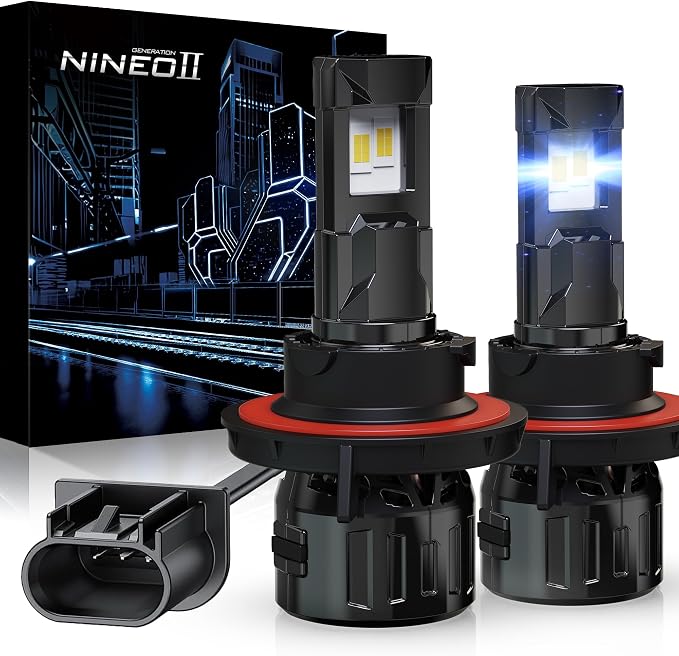 NINEO H13 Bulbs, H13/9008 Fog Lights, Upgrade 600% Brighter 6500K White, Fan-Cooled, No Flicker, Plug & Play, Driving or Fog Light, 2 Pack