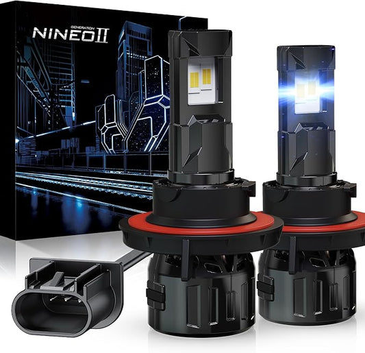 NINEO H13 Bulbs, H13/9008 Fog Lights, Upgrade 600% Brighter 6500K White, Fan-Cooled, No Flicker, Plug & Play, Driving or Fog Light, 2 Pack
