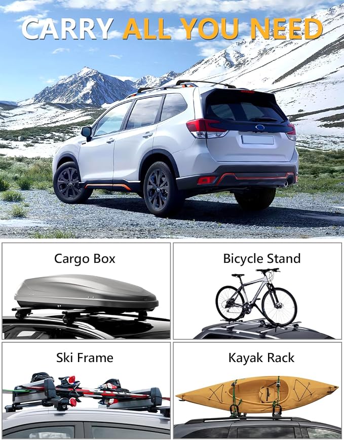 Tuyoung 300lbs Roof Rack Cross Bars Compatible with Subaru Forester 2014-2026 with Raised Side Rails (Not for Wilderness), Lockable Heavy Duty Aluminum Metal Lock Roof Rails Crossbars Luggage Racks.
