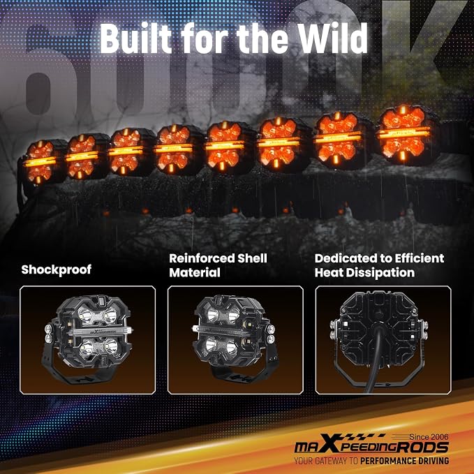 maXpeedingrods 3.5" Off Road Lights 160W 19200LM, Spot Light with 7 RGB Colors for Ambient, LED Lights Bar Fog Light, Side Shooter 270°Wide Range, for Jeep UTV Pickup ATV with Black Covers