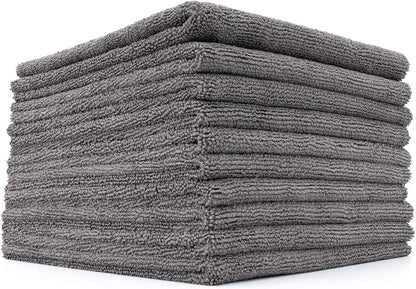 The Rag Company - The Miner - Professional Metal Polishing Microfiber Towels for Cars; Safe on High-End Wheels and Soft Metals, 70/30 Blend, Dual-Pile, 365GSM, 16in x 16in, Grey (10-Pack)