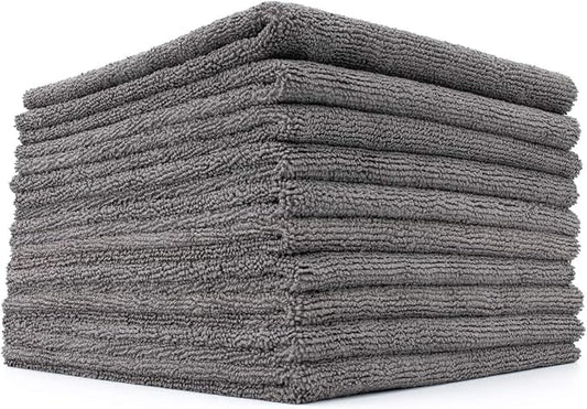 The Rag Company - The Miner - Professional Metal Polishing Microfiber Towels for Cars; Safe on High-End Wheels and Soft Metals, 70/30 Blend, Dual-Pile, 365GSM, 16in x 16in, Grey (10-Pack)