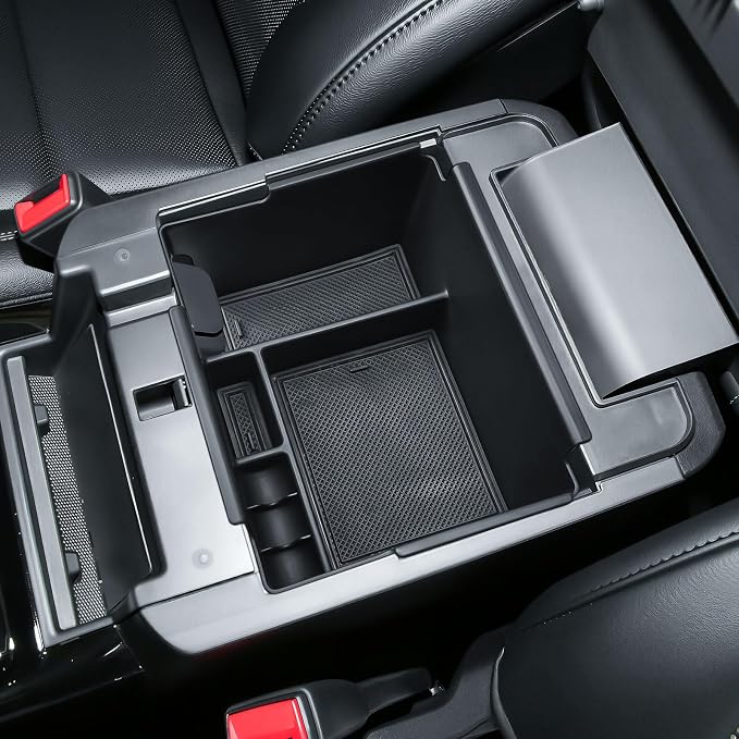 Ford Explorer 2020-2026 Console Organizer Tray, | Easy Access to Charging Port, Armrest Storage Box, Coin Holder & Rubber Mats, Black Trim