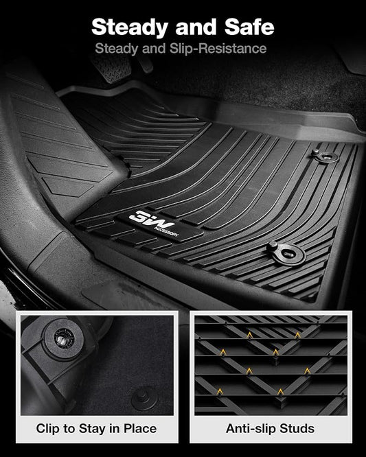 3W Floor Mats Fit 2022-2026 Toyota Tundra CrewMax Cab, TPE All Weather Custom Fit Floor Liner for Tundra SR/SR5/TRD PRO/Limited/Platinum/Castone Accessories Car Mats Easy Clean
