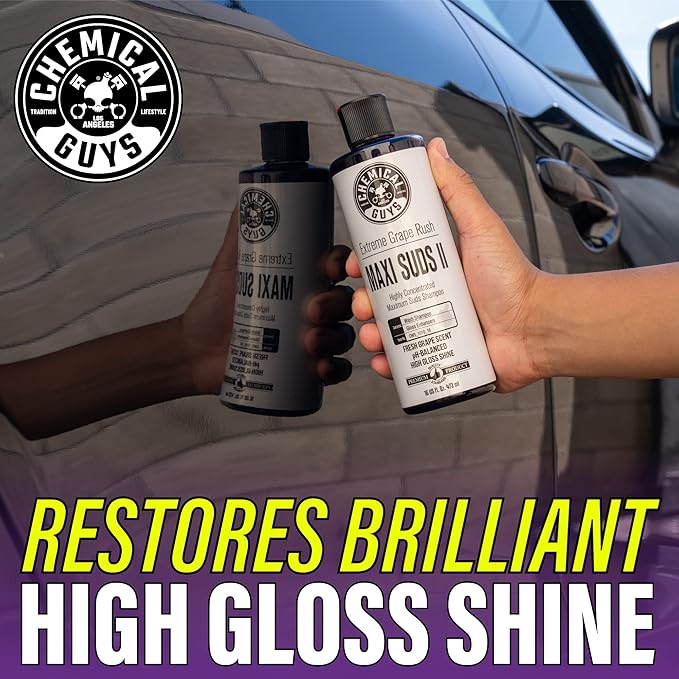 Chemical Guys CWS/1010/64 Maxi-Suds II Foaming Car Wash Soap (Works with Foam Cannons, Foam Guns or Bucket Washes) Safe for Cars, Trucks, Motorcycles, RVs & More, 64 fl. Oz (Half Gallon), Grape Scent