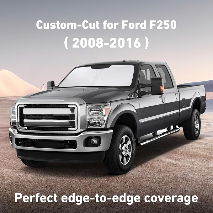 EcoNour Windshield Sunshade Compatible for Ford F-250 F-350 Super Duty 2Dr Regular Cab,4Dr Super Crew Cab,Super Cab 2008-2014 2015 2016, Sun Visor for Front Window Sun Shade Cover, Car Accessories