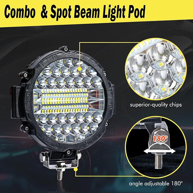 7 Inch Round LED Offroad Light Pod 201W 15000LM Off Road Driving Work Light Pod Flood Beam Pod Lights with Wiring Harness for Pickup Trucks SUV ATV UTV Tractor, 8PCS