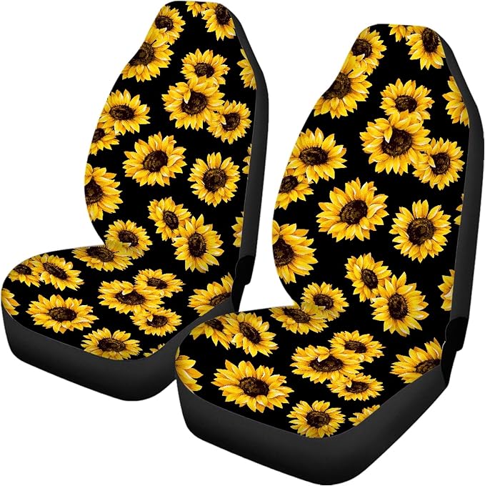 Sunflower Car Seat Covers Full Set,Cute Yellow Flowers Lovely Floral Print Vehicle Front Rear Bench Cushion Protectors for Women Men Auto Interior Accessories Universal Fit for Trucks Sedans