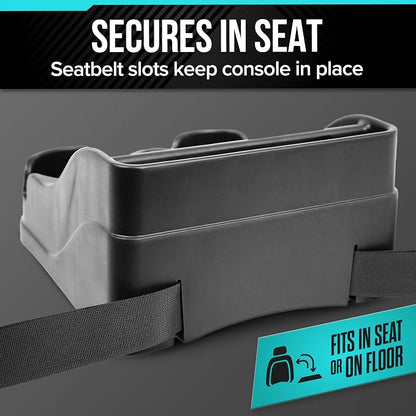 Moblorg Small Center Console for Cars, Trucks, Minivans, SUVs, Vehicle Organizer, Cup Holders, Recycled Plastic, Made in USA (Black)