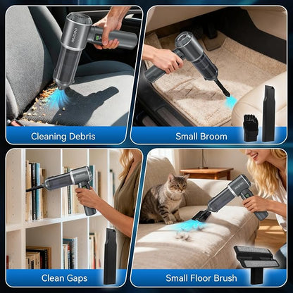 WUDOO 4-in-1 Car Vacuum Cleaner Portable Cordless Dust Remover 20,000 Pa Brushless Motor Powerful Handheld Wireless Charging Vacuum Cleaner LED Light, Multi-Nozzles for Car, Home, Office, Pet