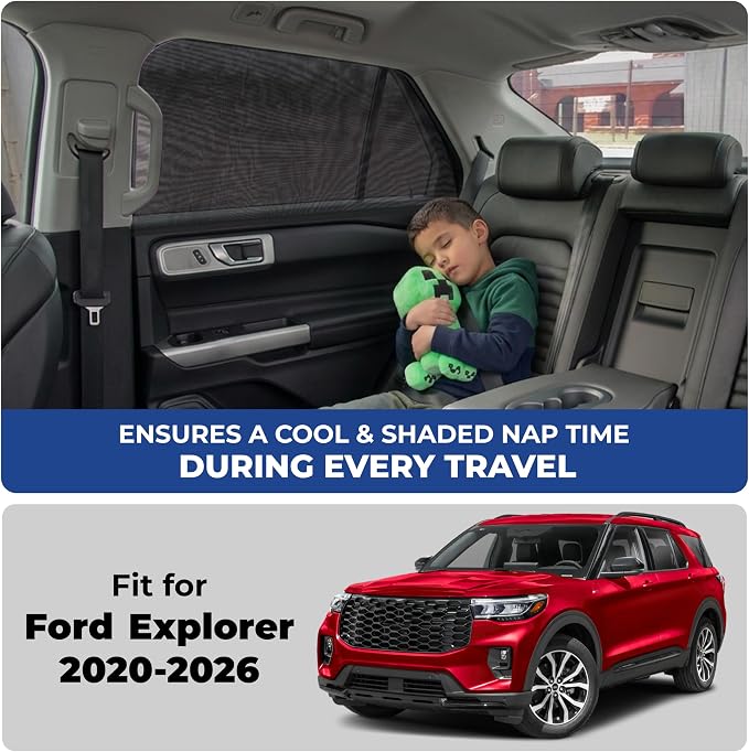 EcoNour Car Window Screen for Ford Explorer (2020-2026) 2 Pack | Breathable Mesh Camping Window Covers | 100% Protection from Bugs, Mosquito & UV | Baby Safe Privacy Blackout Net | Car Accessories