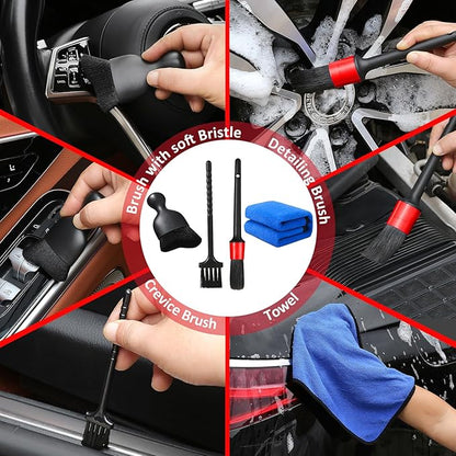 Qydipclin 10pcs Windshield Cleaning Tool Inside Car Window Cleaner Wash Kit with 4 Reusable Microfiber Pads 1 Spray Bottle and Extendable Handle Interior Auto Glass Wiper Kit, Red