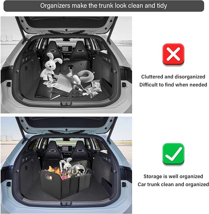 Large Capacity Trunk Organizer for Car,Foldable Multi-Compartment SUV Trunk Organizer for Storaging Tools Toys Foods,Universal Oxford Cloth Car Organizers and Storage