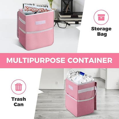YSSOA Car Trash Can with Lid, Leak-Proof Organizer and Storage Bag, Adjustable and Portable Interior, Collapsible Multipurpose Garbage Bag, 2 Gallon, Pink