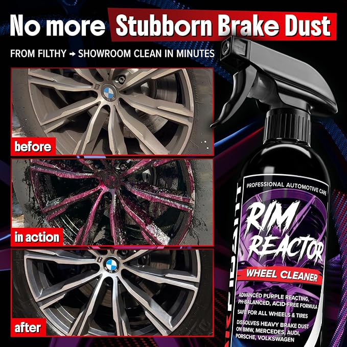 Rim Reactor Wheel Cleaner Spray – Gel Concentrated Formula – Removes Brake Dust, Grime & Dirt – Non-Acid, pH Neutral – Safe for Alloy, Aluminum, Chrome & Black Wheels – Rim Care Solution – Gallon