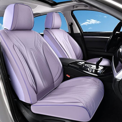 Huidasource Car Seat Covers Full Set, Universal Fit for Most Cars SUV Trucks, Full Coverage Nappa Leather Seat Cover, Airbag, Cupholder Compatible, Velcro Adjustable,Seat Function Retain, Light Purple