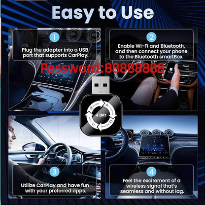 2026 Upgraded 4-in-1 Wireless CarPlay Adapter, Convert Wired to Wireless CarPlay & Android Auto, Support AirPlay & Screen Mirroring, Zero Latency Plug & Play, USB/Type-C for iPhone iOS & Android