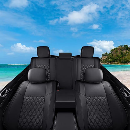 Huidasource Upgrade Grand Cherokee Seat Covers, Full Coverage Waterproof Leather Car Seat Covers, Custom Seat Cushion Protector Fit for Jeep Grand Cherokee 2011-2021 (Full Set/Black)