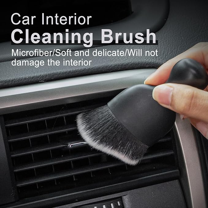 GaRhomxy Car Detailing Brushes, Car Interior Dust Sweeping Soft Brush, Soft Bristles Brush Cleaning Tool for Automotive Dashboard, Air Conditioner Vents, Computer, Scratch Free(Black with White)