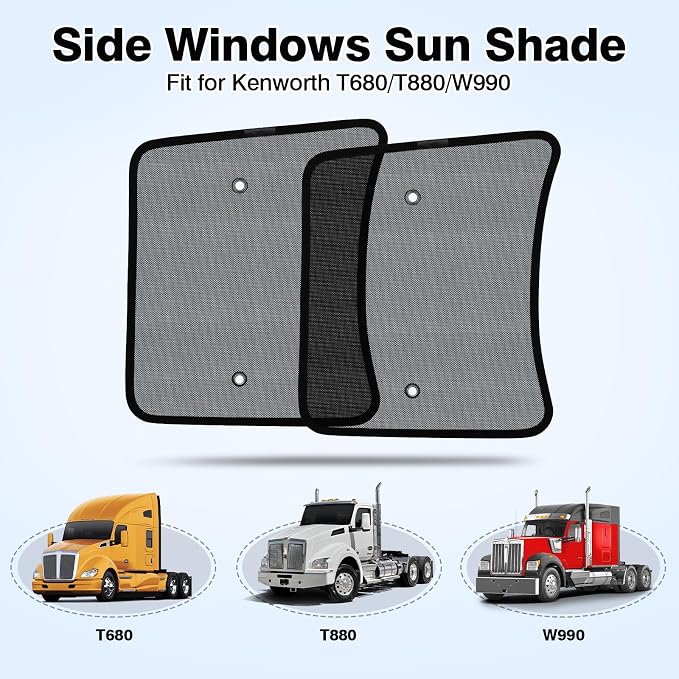 KUST 2PCS 20''*16.9'' Side Window Shades for Semi Truck/Heavy Duty Truck - Kenworth T680 / T880 / W990 (All Years) - Mesh Shade with Suction Cup - Semi Truck Accessories