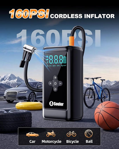 Jump Starter with Air Compressor car Jumper Starter Portable | 7000A Car Battery Jump Starter with 160PSI Portable Tire Inflator, LED Light, Case (All Gas/14L Diesel)