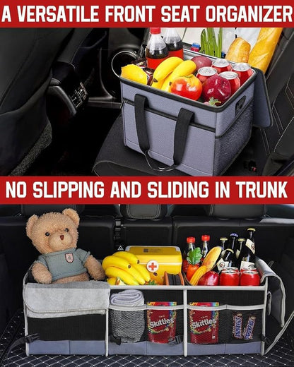Car Trunk Organizer with Portable Leak Proof Cooler Bag, 3 Compartments Collapsible Car Organizers and Storage with Foldable Cover, Fathers Day Dad Gifts, Suitable for SUV, Auto, Truck, Minivan