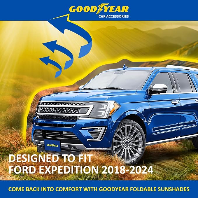 Goodyear Foldable Windshield Sunshade for Ford Expedition 2018-2024/Lincoln Navigator 2018-2024, Car Accessories, Sunshade Cover, Sun Shade Car Windshield, Window Sun Blocker - GY008340