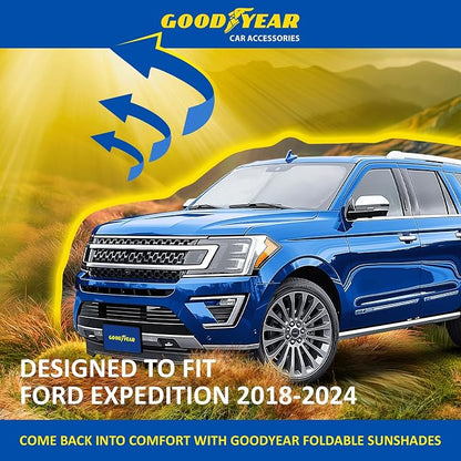 Goodyear Foldable Windshield Sunshade for Ford Expedition 2018-2024/Lincoln Navigator 2018-2024, Car Accessories, Sunshade Cover, Sun Shade Car Windshield, Window Sun Blocker - GY008340