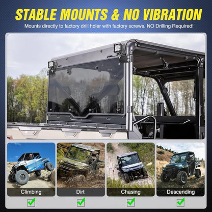 Nilight 2PCS 3 Inch LED Pods Cubes UTV Rear Roof Mounting Brackets LED Backup Reverse Lighting 15FT Wiring Harness Kit 2 Leads for 2013-2024 Polaris Ranger Full Size 570 800 900 1000 XP Crew