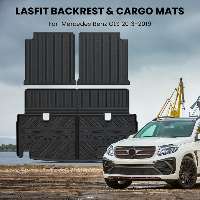 LASFIT Cargo Mat & Backrest Mats Fits for Mercedes Benz GLS 2017-2019 350d / 450/550 / 63 AMG, GL 2013-2016 350/450 / 550/63 AMG, All Weather TPE Trunk Mat for GL&GLS Cargo Liner with Seatback