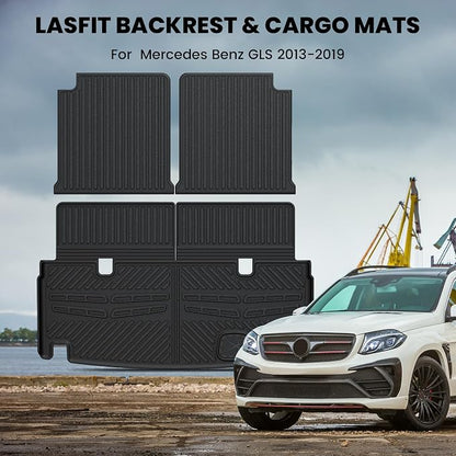 LASFIT Cargo Mat & Backrest Mats Fits for Mercedes Benz GLS 2017-2019 350d / 450/550 / 63 AMG, GL 2013-2016 350/450 / 550/63 AMG, All Weather TPE Trunk Mat for GL&GLS Cargo Liner with Seatback