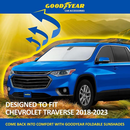 Goodyear Foldable Windshield Sunshade for Chevrolet (Chevy) Traverse 2018-2023, SUV car Accessories, Sunshade Cover, Sun Shade Car Windshield, Window Sun Blocker - GY008329