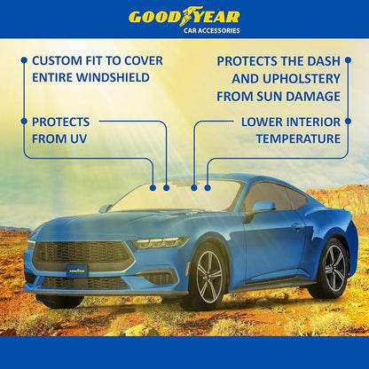 Goodyear Foldable Windshield Sunshade for Ford Mustang 2015-2023, Truck car Accessories, Sunshade Cover, Sun Shade Car Windshield, Window Sun Blocker - GY008290