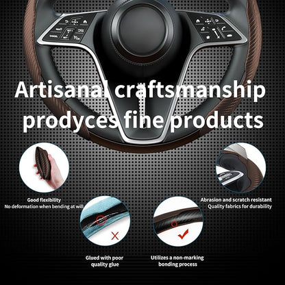 Carbon Fiber Steering Wheel Cover, 2-Piece Set Anti-Skid Comfortable Grip Segmented Butterfly Design, Easy Snap-On Installation Universal Fit 99% Cars, Brown