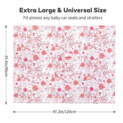 Rquite Infant Car Seat Cover for Babies Girls, Muslin Cotton Carseat Canopy, Breathable Stroller Sun Shade, Baby Shower Gift & Newborn Essentials, Universal Fit Summer & Hot Weather (Pink Flowers)