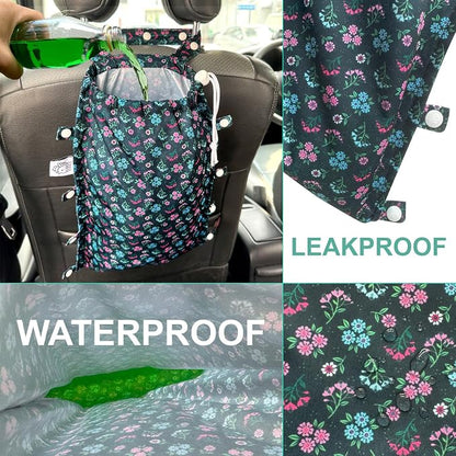 Leak-Proof Waterproof Car Trash Bag Foldable Multipurpose Trash bin Container Storage Cute Grocery Organizer Bag for Automotive Front or Back Seat in Cars SUVs and Trucks