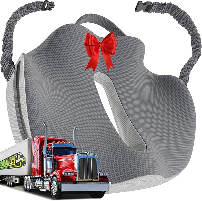 XL Truck Seat Cushion for Truck Driver Seat Cushion - Upgraded Back Support, CertiPUR-US® Certified - Thick Memory Foam, Pain Relief for Hours of Driving, Trucker Approved Big Rig - Gray