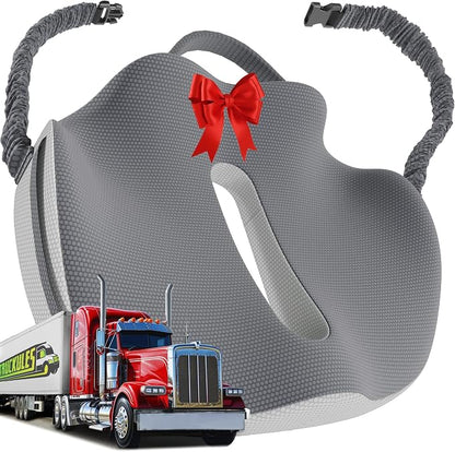 Medium Truck Seat Cushion for Truck Driver Seat Cushion - Upgraded Back Support, CertiPUR-US® Certified - Thick Memory Foam, Pain Relief for Hours of Driving, Trucker Approved Big Rig - Gray
