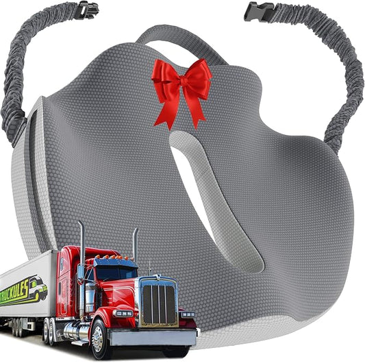Medium Truck Seat Cushion for Truck Driver Seat Cushion - Upgraded Back Support, CertiPUR-US® Certified - Thick Memory Foam, Pain Relief for Hours of Driving, Trucker Approved Big Rig - Gray