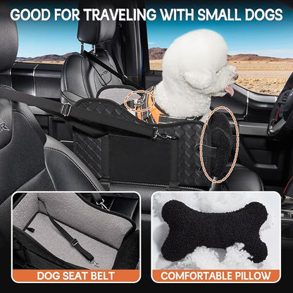 TKYZ Center Console Dog Car Seat,Pet Puppy Car Seat,Middle Console Dog Armrest Booster Seat for Small Dogs(Leather Black)