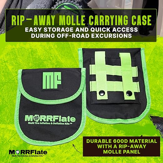 MORRFlate Single Tire Deflator | Rapid Air Deflator with 1-150 PSI Digital Gauge | Includes Purge Valve, 16 Inch Hose, and Rip Away Molle Panel Carrying Case